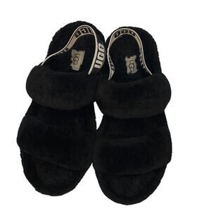 Ugg Oh Yeah Double Strap Sling Back Black Shearling Size 8